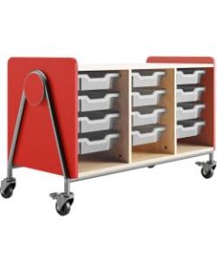 Safco Whiffle Triple-Column 12-Drawer Rolling Storage Cart, 27-1/4inH x 43-1/4inW x 19-3/4inD, Red