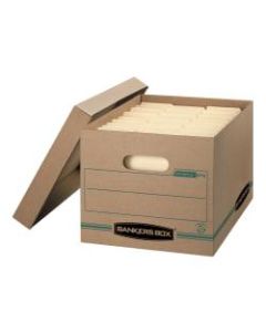 Bankers Box Stor/File Standard-Duty Storage Boxes With Lift-Off Lids And Built-In Handles, Letter/Legal Size, 15in x 12in x 10in, Kraft/Green, 100% Recycled, Case Of 12