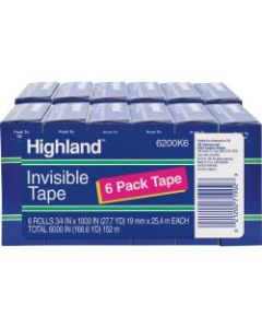 Highland 3/4inW Matte-finish Invisible Tape - 27.78 yd Length x 0.75in Width - 1in Core - 12 / Bundle - Matte Clear