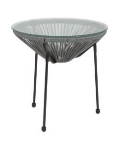 Flash Furniture Rattan Bungee Table With Glass Top, Gray/Black