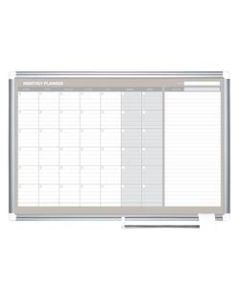 MasterVision Gold Ultra Magnetic Dry-Erase Monthly Calendar Planning Board, Lacquered Steel, 36in x 24in, White/Plate Gray, Silver Aluminum Frame