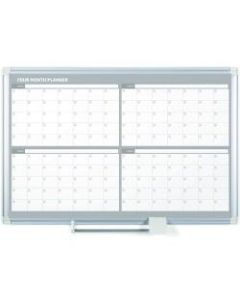 MasterVision Magnetic Gold Ultra 4 Month Planner - Monthly - 4 Month - Silver, White - Aluminum - 36in Height x 48in Width - Scratch Resistant, Ghost Resistant, Accessory Tray, Dry Erase Surface, Heavy Duty, Magnetic - 1 Each