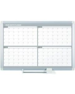 MasterVision Magnetic Gold Ultra 4 Month Planner - Monthly - 4 Month - Silver, White - Aluminum - 36in Height x 48in Width - Scratch Resistant, Ghost Resistant, Accessory Tray, Dry Erase Surface, Heavy Duty, Magnetic - 1 Each