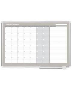 MasterVision Gold Ultra Magnetic Dry-Erase Monthly Calendar Planning Board, Lacquered Steel, 48in x 36in, White/Plate Gray, Silver Aluminum Frame