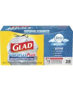 Glad Tall Kitchen Drawstring Trash Bags - ForceFlexPlus Advanced Protection - 13 gal - 23.75in Width x 24.88in Length - Gray - 1Each - Kitchen