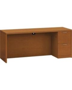 HON Valido Right Pedestal Credenza, 72inW - 2-Drawer - 72in x 24in x 29.5in x 1.5in - 2 x File Drawer(s) - Single Pedestal on Right Side - Ribbon Edge - Material: Particleboard - Finish: Laminate, Bourbon Cherry
