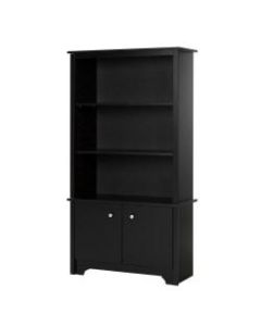 South Shore Vito 3-Shelf Bookcase With Doors, Pure Black