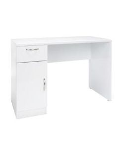Essentials By OFM Single-Pedestal Solid Panel Desk With Cabinet, White