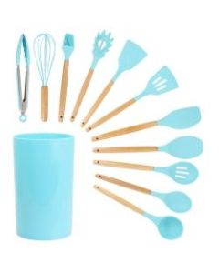 MegaChef 12-Piece Silicone And Wood Cooking Utensil Set, Light Teal