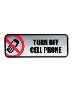 COSCO Turn Off Cell Phone Image/Message Sign - 1 Each - Turn Off Cell Phone Print/Message - 9in Width x 3in Height - Rectangular Shape - Metal - Silver, Red, Metallic