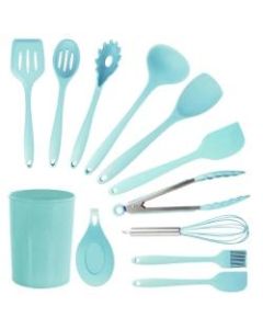 MegaChef 12-Piece Silicone Kitchen Utensil Set, Light Teal