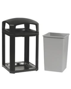 Rubbermaid Commercial Landmark Series Square Plastic Dome-Top Waste Container, With Ashtray, 35 Gallons, Sable