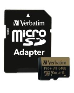 Verbatim PRO Plus 64 GB Class 10/UHS-I (U3) microSDXC - 1 Pack - 100 MB/s Read - 80 MB/s Write - 666x Memory Speed - Lifetime Warranty