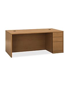 HON 10500 H105895R Pedestal Desk - 3-Drawer - 72in x 36in x 29.5in x 1.1in - 3 - Single Pedestal on Right Side - Material: Wood - Finish: Harvest, Laminate