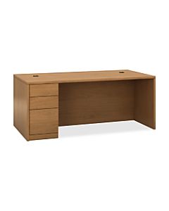 HON 10500 H105896L Pedestal Desk - 3-Drawer - 72in x 36in x 29.5in x 1.1in - 3 - Single Pedestal on Left Side - Material: Wood - Finish: Harvest, Laminate
