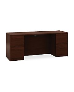 HON 10500 Series Double Pedestal Credenza with Kneespace - 72in x 24in x 29.5in - 4 x File Drawer(s) - Double Pedestal - Square Edge - Material: Wood - Finish: Laminate, Mahogany
