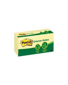 Post-it Greener Notes, 3in x 3in, Canary Yellow, Pack Of 12 Pads