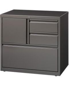 Lorell 30inW Steel Personal Storage Center With Lateral File Cabinet, Brown