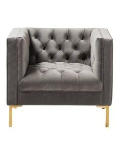 Baxton Studio Lola Velvet Lounge Chair, Gray/Gold