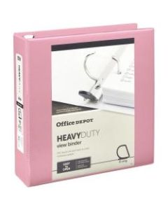 Office Depot Heavy-Duty View 3-Ring Binder, 2in D-Rings, 49% Recycled, Light Pink