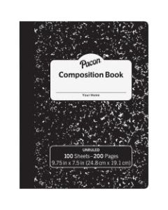 Pacon Unruled Compositon Book - 100 Sheets - Plain - Unruled - 7 1/2in x 9 3/4in - Black Cover Marble - 24 / Carton
