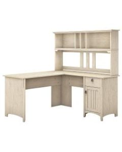 Bush Furniture Salinas 60inW L Shaped Desk with Hutch, Antique White, Standard Delivery