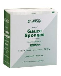 Medline Sterile Gauze Sponges - 12 Ply - 4in x 4in - 1200/Carton - 50 Per Box - White - Cotton, Mesh, Woven