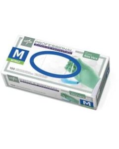 Medline Professional Series Aloetouch Gloves - Medium Size - Nitrile - Green - Beaded Cuff, Latex-free, Powder-free, Non-sterile, Textured - For Laboratory Application - 100 / Box - 5.9 mil Thickness - 9.50in Glove Length