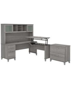Bush Furniture Somerset 72inW 3-Position Sit-To-Stand L-Shaped Desk With Hutch And File Cabinet, Platinum Gray, Standard Delivery