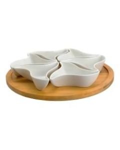 Elama Signature Modern 7-Piece Lazy Susan Server Set, 10-3/4in, White/Bamboo