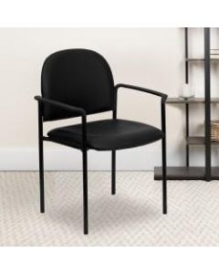 Flash Furniture Vinyl Comfortable Stackable Steel Side Chair With Arms, Black