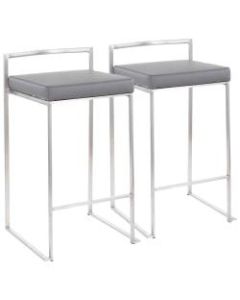 LumiSource Fuji Stacker Counter Stools, Gray Seat/Stainless Steel Frame, Set of 2 Stools