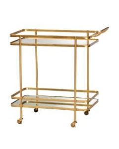 Baxton Studio Modern And Contemporary Glam Mirrored 2-Tier Metal Mobile Wine Bar Cart, Brushed Gold