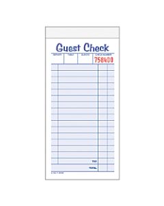 Adams Carbonless Guest Check Pad, 2-Part, 6 7/8in x 3 3/8in, White, 50 Sheets Per Pad, Pack Of 10 Pads