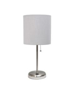 LimeLights Stick Lamp With USB Port, 19-1/2inH, Gray Shade/Brushed Steel Base