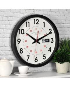 FirsTime Harris Day/Date Round Wall Clock, 14in, Black/White