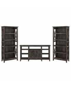 Bush Furniture Key West Tall TV Stand With Set Of 2 Bookcases, Dark Gray Hickory, Standard Delivery