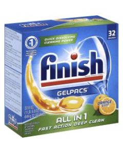 Finish Dishwasher Gel Packs - Gel - 1.3 fl oz (0 quart) - Orange Scent - 32 / Box - 256 / Carton - Orange