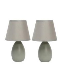Simple Designs Mini Egg Oval Ceramic Table Lamps, 9-7/16inH, Gray Shade/Gray Base, Pack Of 2 Lamps