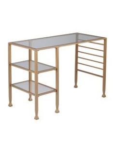 Southern Enterprises Jaymes 2-Shelf Metal/Glass 43inW Desk, Soft Gold