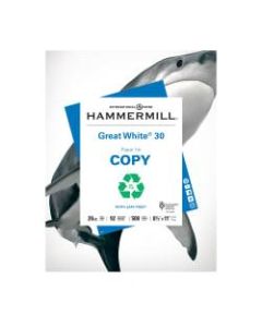 Hammermill Great White Copy Paper, Letter Size (8 1/2in x 11in), 20 Lb, 30% Recycled, Ream Of 500 Sheets