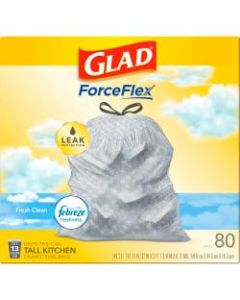 Glad Tall Kitchen 5-Day OdorShield Trash Bags With Febreze Freshness, 13 Gallons, Fresh Clean Scent, White, Pack Of 80 Trash Bags