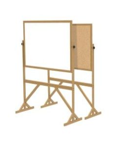 Ghent 2-Sided Cork Bulletin/Non-Magnetic Dry-Erase Whiteboard, 72 1/8in x 53 1/4in, Wood Frame With Brown Finish