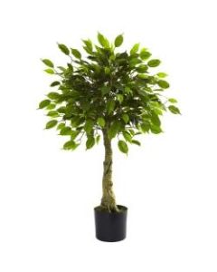 Nearly Natural 3ftH Polyester Artificial Ficus Tree with Pot, Green