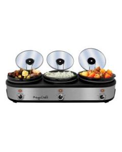 MegaChef Triple 2.5 Qt. Slow Cooker and Buffet Server, Black/Brushed Silver