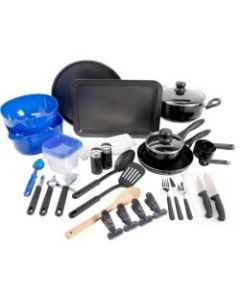 Gibson Home Total Kitchen 59 Piece Cookware Combo Set - 1 quart Length Width Saucepan, 4 quart Length Width Dutch Oven, 8.60in Diameter Frying Pan, Cookie Sheet, 12in Diameter Pizza Pan, Spoon, Slotted Spatula, Spoon, Fork, Knife, Mixing Bowl
