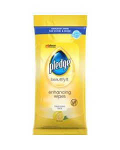 Pledge Beautify It Enhancing Polish Wipes, Lemon Scent, 7in x 10in, Pack Of 24 Wipes