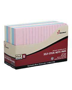 SKILCRAFT Self-Stick Notes, 4in x 6in, Assorted Pastel, Pack of 6