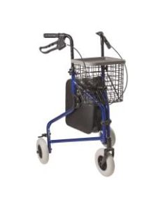 DMI Adjustable Aluminum Folding 3-Wheel Rollator Walker, 37in x 20in, Royal Blue