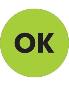 Tape Logic Preprinted Special Handling Labels, DL1272, OK, Round, 2in, Fluorescent Green, Roll Of 500